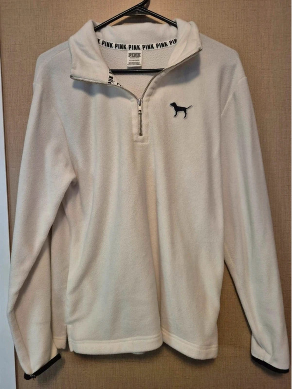 Victoria's Secret PINK White 1/4 Zip Fleece Pullover Sweatshirt, Size Small